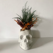 Concrete Skull with Dried Floral Bouquet - Neutral Seasonal Decor