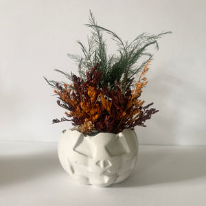 Concrete Pumpkin with Dried Floral Bouquet - Neutral Seasonal Decor