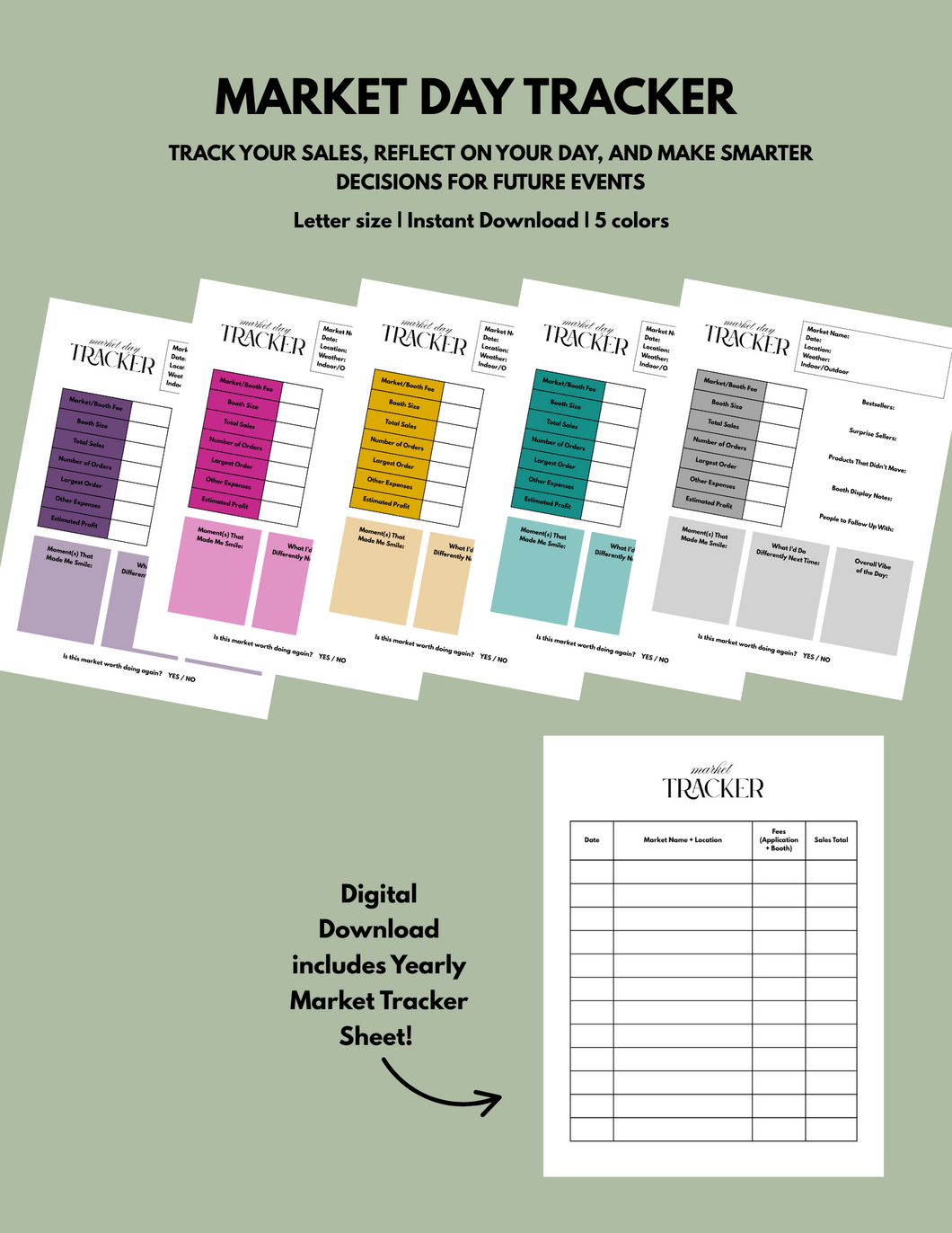 Market Day Tracker – Printable Vendor Log (Color + B&W Options)